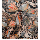 褐色の花のパターを持つ野生のアフリカの動物の皮 シャワーカーテン (正面)