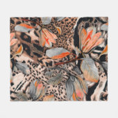 褐色の花のパターを持つ野生のアフリカの動物の皮 フリースブランケット (正面(横))