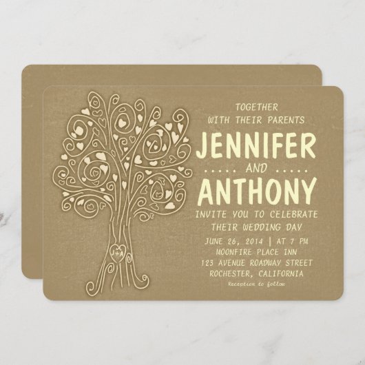 褐色ヴィンテージの木 招待状 (正面/裏面)