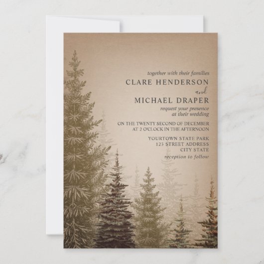 褐色常緑樹素朴結婚式招待状 招待状 (正面)