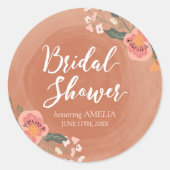 褐色木材およびフローラ素朴ブライダルシャワー ラウンドシール (正面)