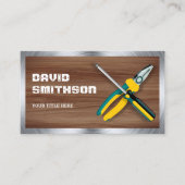 褐色木目手利人修理工具電気技師 名刺 (正面)