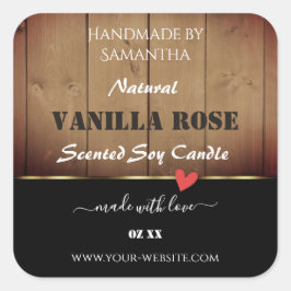 褐色木目製品包装ラベルハート スクエアシール