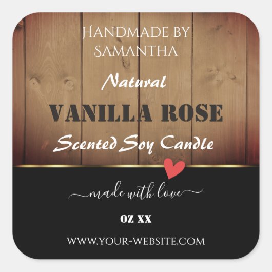 褐色木目製品包装ラベルハート スクエアシール (正面)