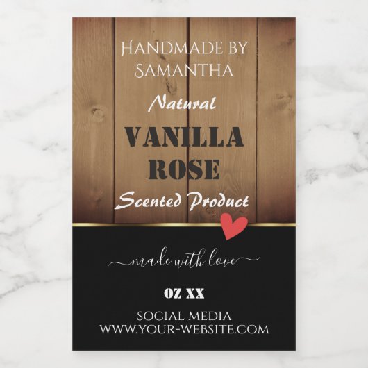 褐色木目製品包装ラベルハート フードラベル (シングルラベル)