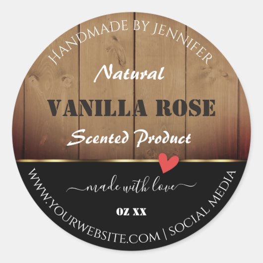 褐色木目製品包装ラベルハート ラウンドシール (正面)