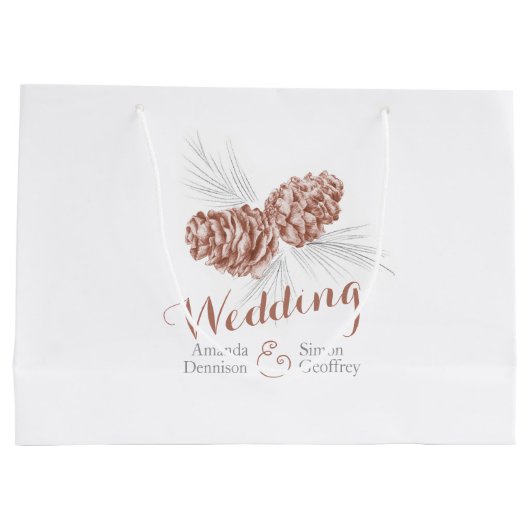褐色松コーンスケッチ結婚の大抱き枕 ラージペーパーバッグ (裏面)