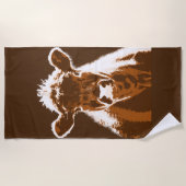 褐色牛農動物 ビーチタオル (正面)