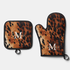 褐色牛駆虫単像 鍋つかみ&鍋敷きセット