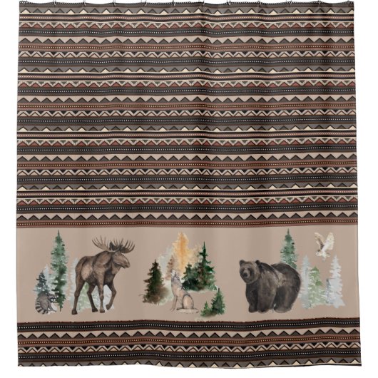 褐色部族の水彩木地動物の森 シャワーカーテン (正面)