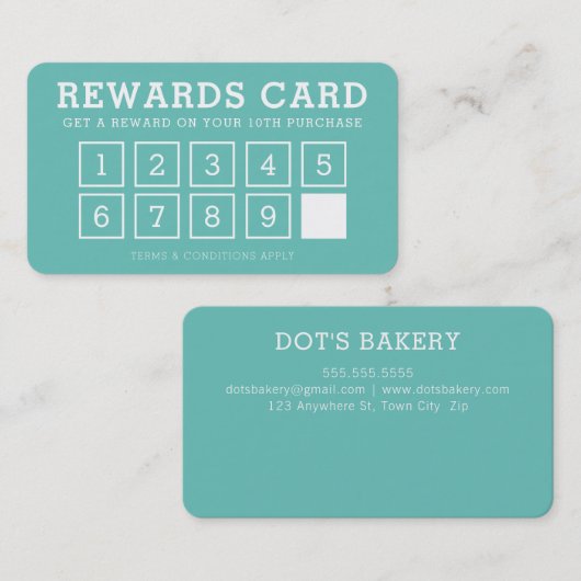 褒賞用パンチカードシンプルロイヤリティモダン第10ミント ロイヤリティカード (正面/裏面)