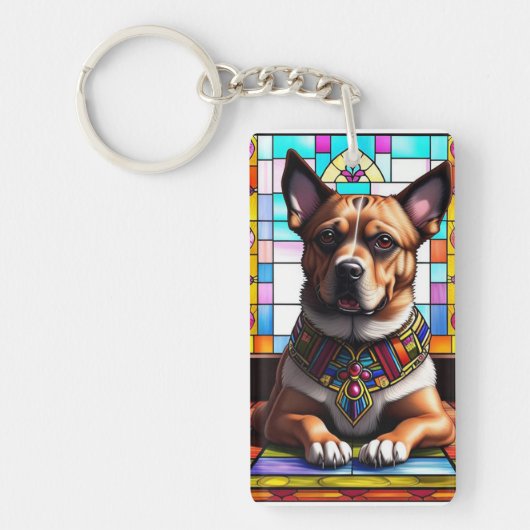 襟の付いたカラフル犬 キーホルダー (正面)