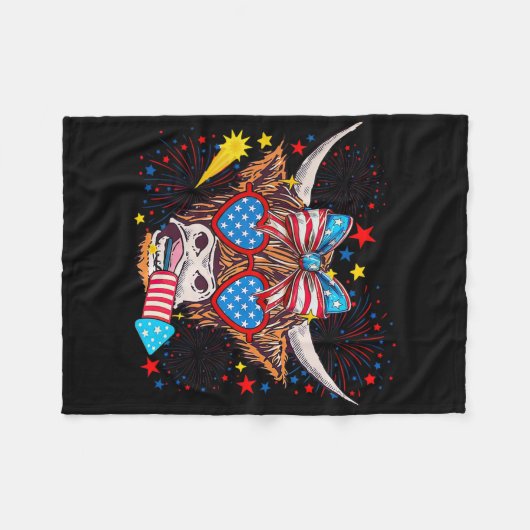 西おもしろいアメリカ牛7月1日4日 フリースブランケット (正面(横))