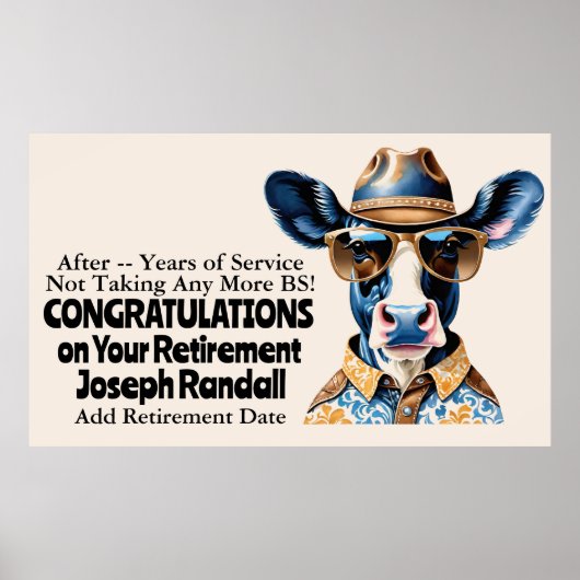 西おもしろい退職金パーティー牛No more BS ポスター (正面)