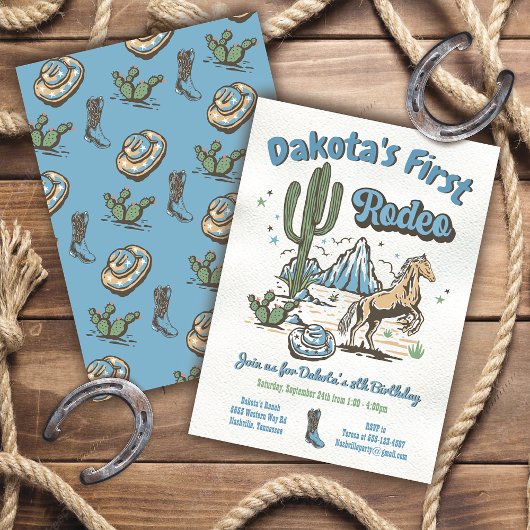 西がワンカウボーイ誕生日ボーイブルー 招待状