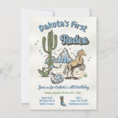 西がワンカウボーイ誕生日ボーイブルー 招待状 (正面)