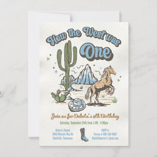 西がワンカウボーイ誕生日少年だった方法 招待状 (正面)