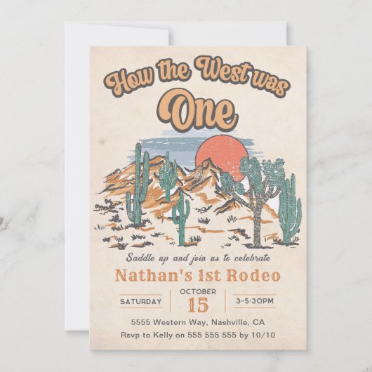 西が一つの西ロデオの最初の誕生日 招待状 (正面)