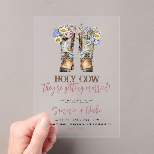 西と田舎の花は長靴素朴を結婚する アクリル招待状 (インサイチュ (ポータブル))