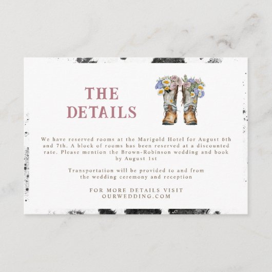 西と田舎の花は長靴素朴を結婚する エンクロージャーカード (正面)