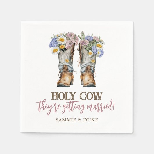 西と田舎の花は長靴素朴を結婚する スタンダードカクテルナプキン (正面)