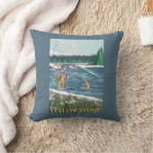 西のイエローストーン、モンタナ-はえの漁師 クッション (ブランケット)