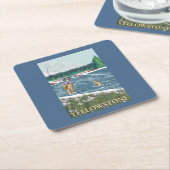 西のイエローストーン、モンタナ-はえの漁師 スクエアペーパーコースター (アングル)