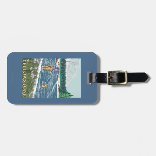 西のイエローストーン、モンタナ-はえの漁師 ラゲッジタグ (正面横)