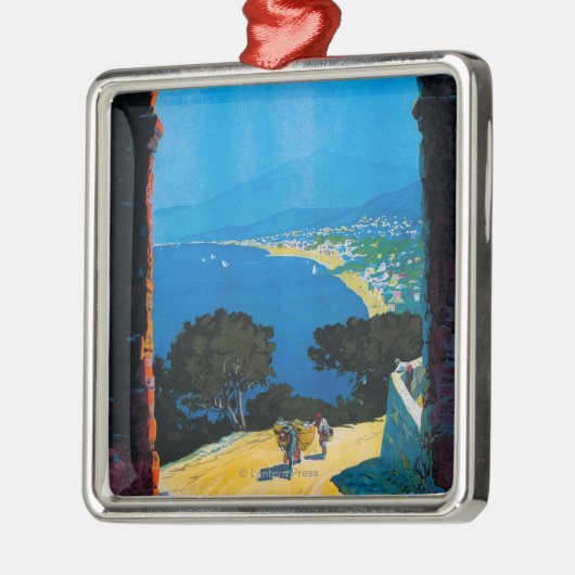 西のイタリア人のリビエラ旅行ポスター メタルオーナメント (左)