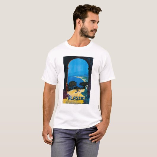 西のイタリア人のリビエラ旅行ポスター Tシャツ (正面フル)