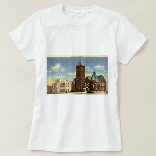 西のマーケットストリート33番地、グリーンズバラNCのヴィンテージ Tシャツ (デザイン正面)