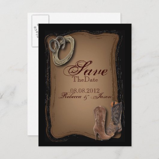 西の国のカウボーイの結婚式は日付を保存 案内ポストカード (正面/裏面)