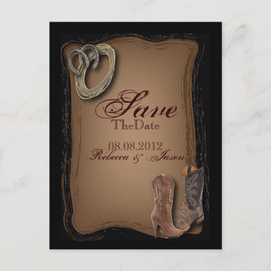 西の国のカウボーイの結婚式は日付を保存 案内ポストカード (正面)
