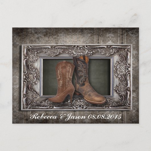 西の国のカウボーイの結婚式は日付を保存 案内ポストカード (正面)