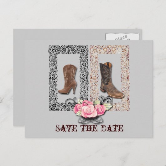 西の国のカウボーイの結婚式は日付を保存 案内ポストカード (正面/裏面)