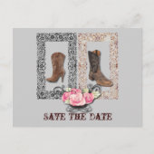 西の国のカウボーイの結婚式は日付を保存 案内ポストカード (正面)