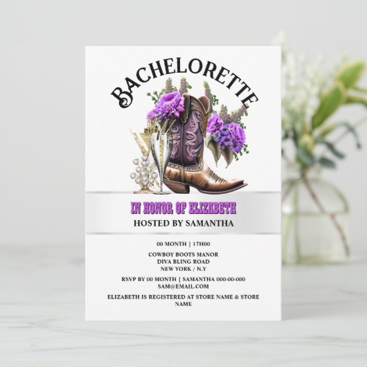 西の国の女性のカーボーイブーツ紫色のバブリー釉薬 招待状 (スタンド正面)