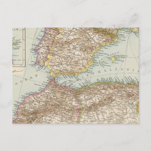 西の地中海の地図 ポストカード (正面)