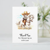 西の垣間見る：カウボーイ素朴ベビーシャワー サンキューカード (スタンド正面)