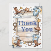 西の小さなカウボーイの途中の赤ちゃんシャワー サンキューカード (裏面)