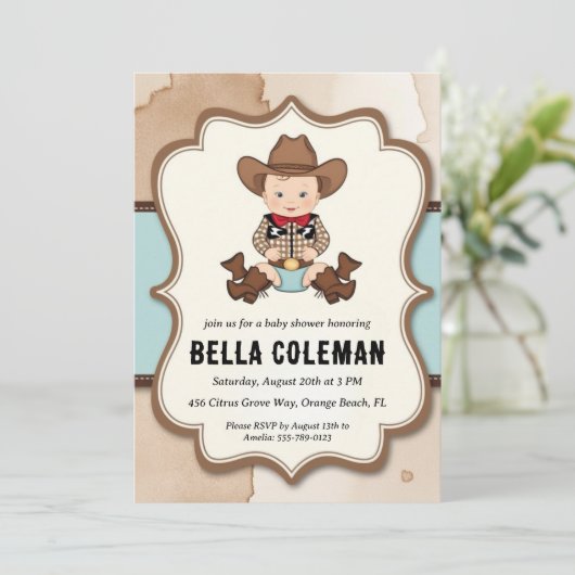 西の小さなカウボーイベビーシャワー招待状 招待状 (スタンド正面)