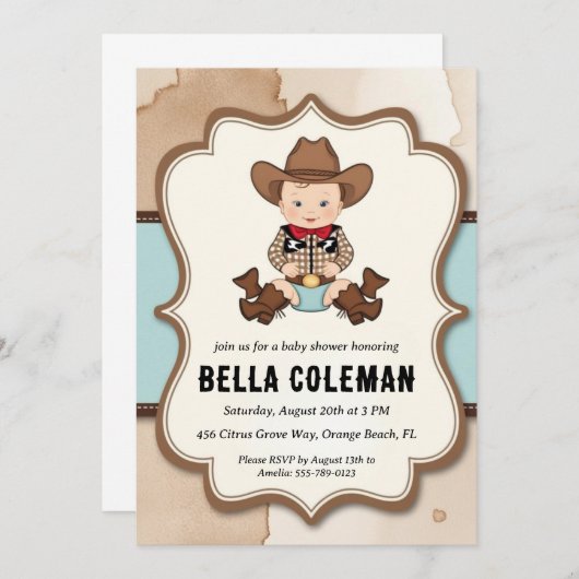 西の小さなカウボーイベビーシャワー招待状 招待状 (正面/裏面)