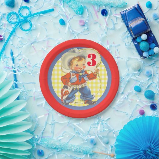 西の小さなカウボーイロープ誕生日プレート ペーパープレート (パーティー)