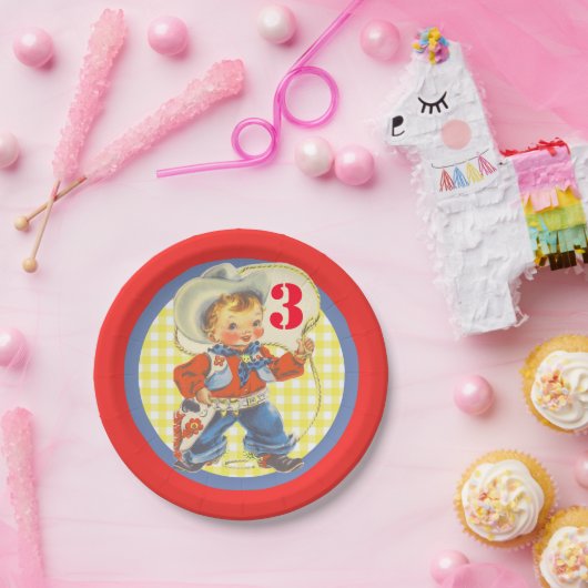 西の小さなカウボーイロープ誕生日プレート ペーパープレート (パーティー)