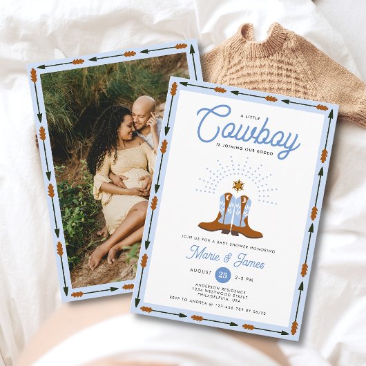 西の小さなカウボーイRodeo写真少年の赤ちゃんシャワー 招待状