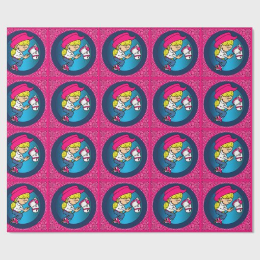 西の小さな漫画女性のカーボーイオンスティックホース ラッピングペーパー (フラット)