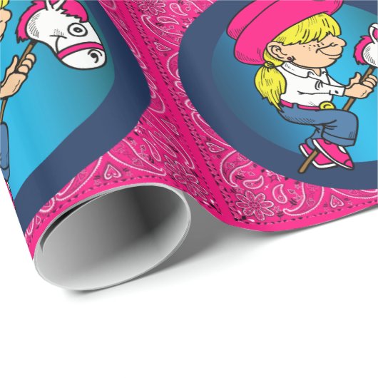西の小さな漫画女性のカーボーイオンスティックホース ラッピングペーパー (ロールコーナー)
