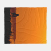 西の日没時に乗馬するカウボーイヴィンテージ フリースブランケット (正面(横))