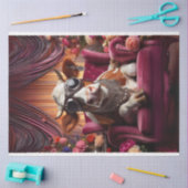 西の牛の座っているピンクの椅子のデカップページ 薄葉紙 (クラフト)