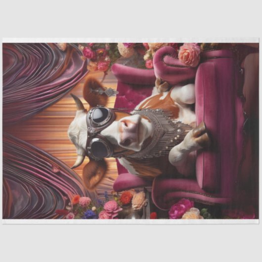 西の牛の座っているピンクの椅子のデカップページ 薄葉紙 (正面)